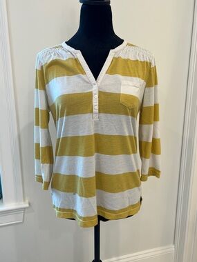 Gap vintage Striped Henley Pocket Top in Mustard and White
